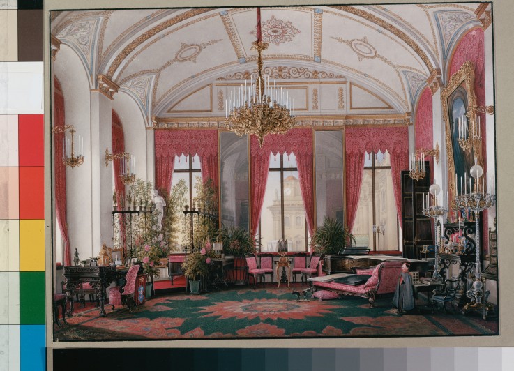 Interiors of the Winter Palace. The Raspberry Study of Empress Maria Alexandrovna od Eduard Hau