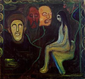 Girl and Three Male Heads