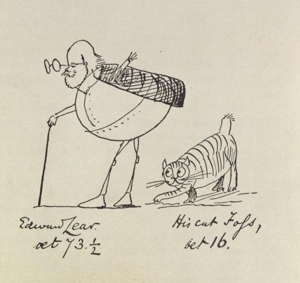 Edward Lear Aged 73 and a Half and His Cat Foss, Aged 16 (litho) od Edward Lear