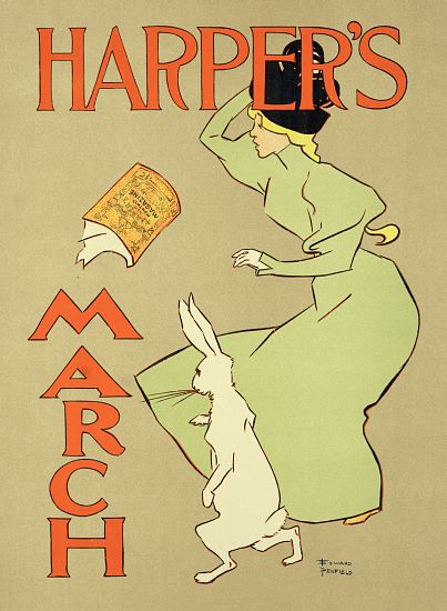 Reproduction of a poster advertising 'Harper's Magazine, March edition', American od Edward Penfield