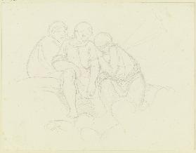 Three sitting figures