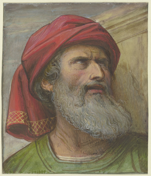 Kopf eines aufwärts blickenden Mannes mit Turban od Edward von Steinle