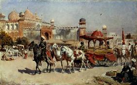 Procession in front of the Jama Masjid mosque in Agra.