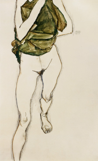 Striding torso in a green shirt. od Egon Schiele