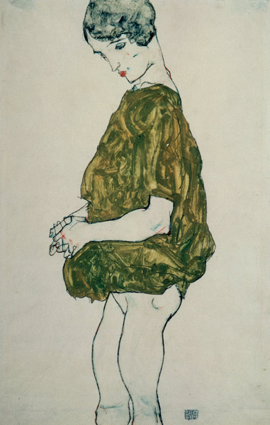 Stationary woman with folded hands od Egon Schiele