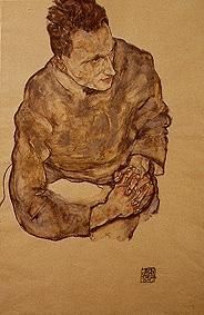 Portrait Karl Grünwald with clasped hands od Egon Schiele