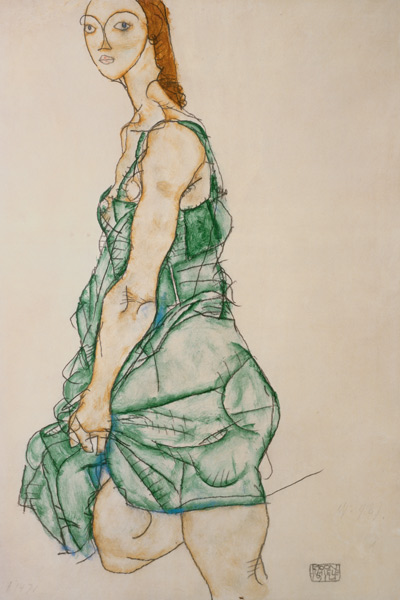 Stationary woman in green shirt od Egon Schiele