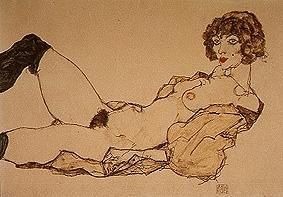 Lying act with green stockings od Egon Schiele