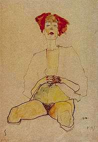 Sedentary half act with red hair od Egon Schiele