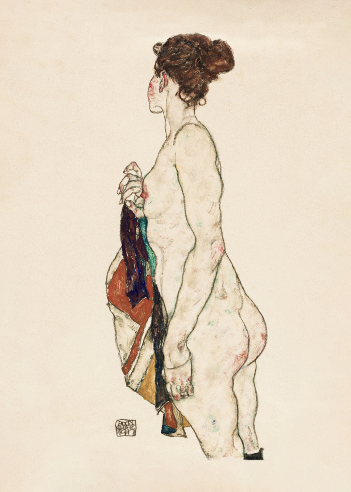 Standing Nude Woman With a Patterned Robe 1917 od Egon Schiele