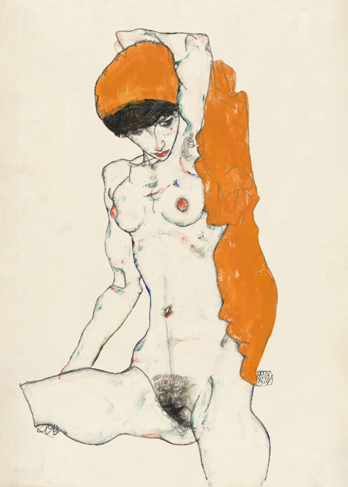 Standing Nude With Orange Drapery 1914 od Egon Schiele