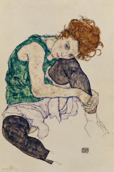 Sedentary woman with a knee pulled up - Egon Schiele