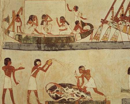 Sacrifice and purification of a bull, and a sailing ritual od Egyptian