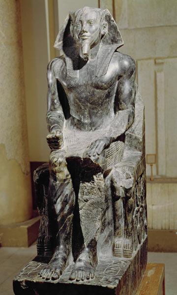 Statue of Khafre (2520-2494 BC) enthroned, from the Valley Temple of the Pyramid of Khafre at Giza,