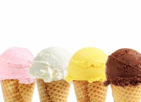 Assorted ice cream in sugar cones