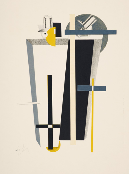 Abstract composition in grey, yellow and black (litho) od Eliezer Lissitzky