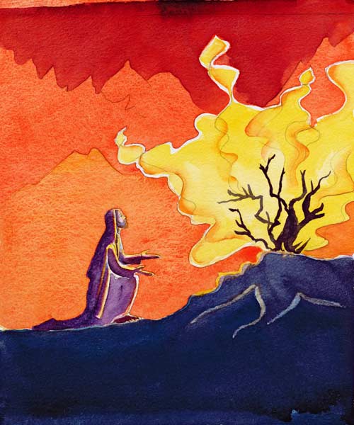 God speaks to Moses from the burning bush, 2004 (w/c on paper)  od Elizabeth  Wang