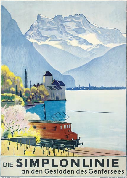 Simplonlinie', poster advertising rail travel around Lake Geneva od Emil Cardinaux