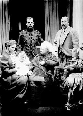 Queen Victoria, Tsar Nicholas II, Tsarina Alexandra Fyodorovna, her daughter Olga Nikolaevna and Alb