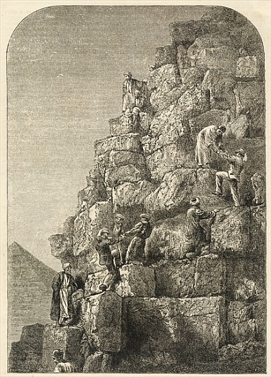 Ascent of the Great Pyramid; engraved from a photograph od English School