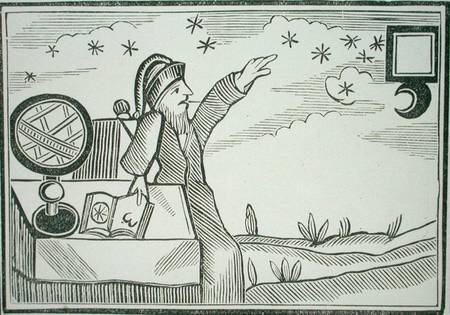 Wizard Consulting the Moon and the Stars, illustration from a collection of chapbooks on esoterica od English School