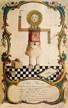 A freemason forged through the tools of his lodge, 1754 (coloured engraving)