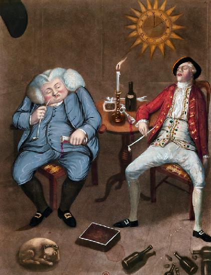 The Solid Enjoyment of Bottle and Friend, 1774 (colour litho heightened with gouache)