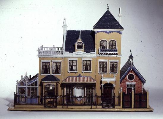 Model villa made of carved wood in the architectural style of 1860's made by Thomas Risley (1872-193 od English School, (19th century)