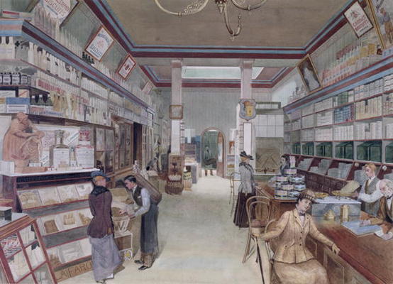 Interior of a London Shop, late 19th century (w/c on paper) od English School, (19th century)