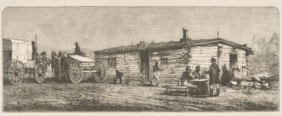 Old Post Station on the Prairie, near Denver, c.1870, from 'American Pictures', published by The Rel od English School, (19th century)