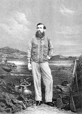 Portrait of John Speke (1827-64) in front of Lake Victoria, frontispiece to 'Journal of the Discover od English School, (19th century)