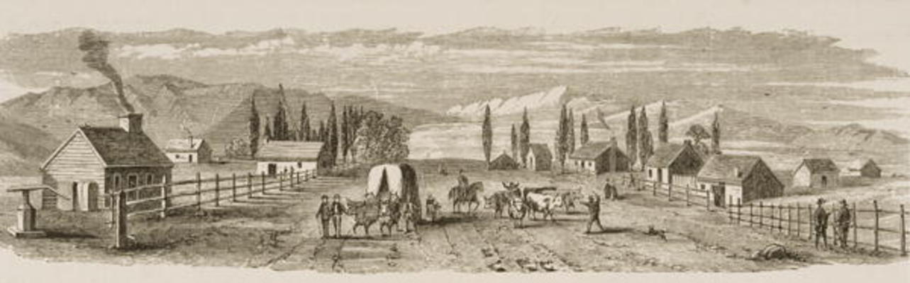 Salt Lake City in 1850, from 'American Pictures', published by The Religious Tract Society, 1876 (en od English School, (19th century)