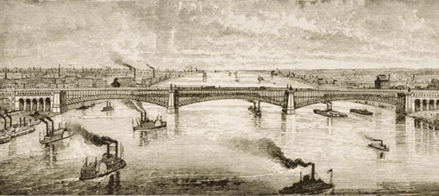 Steel Bridge Crossing the Mississippi River at St. Louis, c.1874, from 'American Pictures', publishe od English School, (19th century)