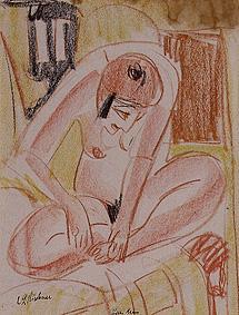 Naked squating woman. Early 20 javelin years od Ernst Ludwig Kirchner