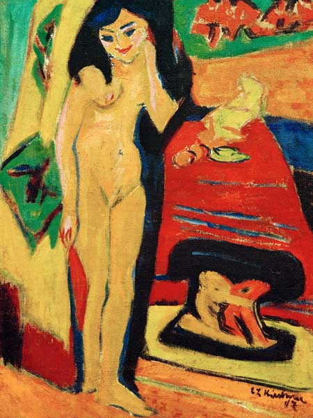 Nude behind curtain. od Ernst Ludwig Kirchner