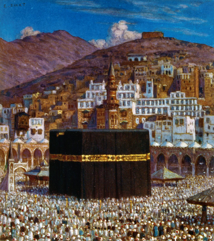 Illustration depicting Moslem pilgrims at the Kabbah in Mecca. by Nasreddine Dinet od Etienne Dinet