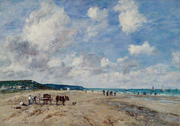 The Beach at Tourgeville od Eugène Boudin