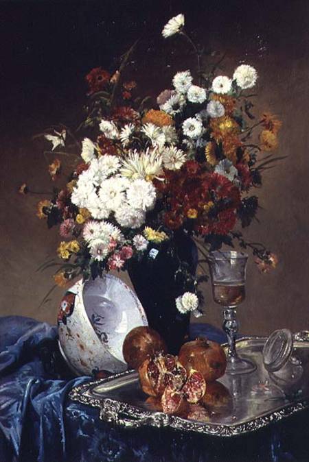 Still Life with Flowers and Pomegranates od Eugene Henri Cauchois