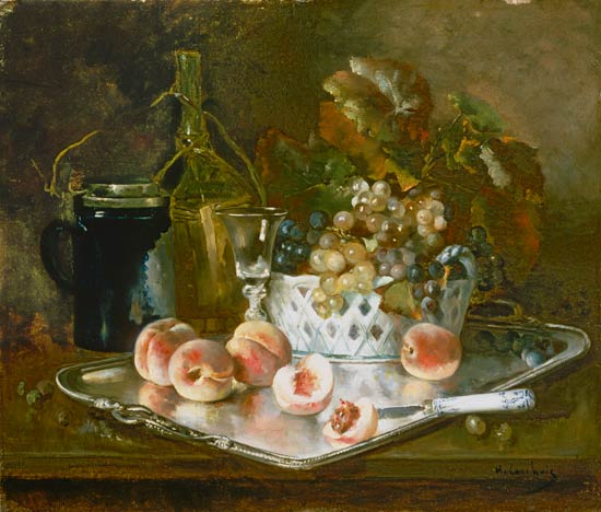 Still life with peaches, grapes and wine-glass od Eugene Henri Cauchois