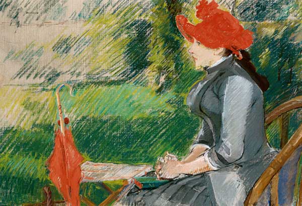 Die Lektüre im Park (Frau mit rotem Hut) od Eva Gonzales