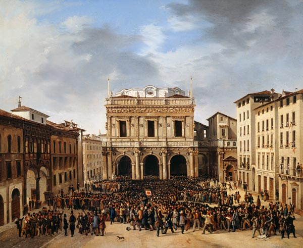 The People of Brescia gathered in the Piazza della Loggia 23rd March 1849 od Faustino Joli