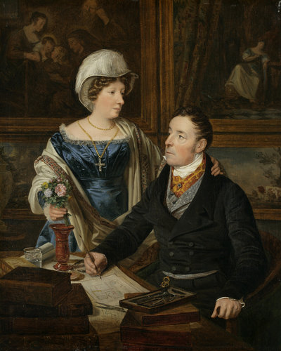 Bildnis eines Kartographen mit seiner Frau od Ferdinand Georg Waldmüller