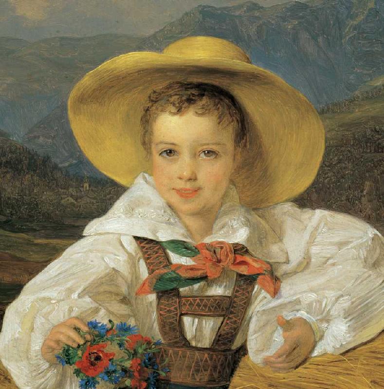 Graf Demetrius Apraxin als Kind vor einer Berglandschaft (Detail). od Ferdinand Georg Waldmüller