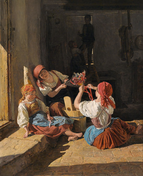 Children decorating a Conscript's hat od Ferdinand Georg Waldmüller