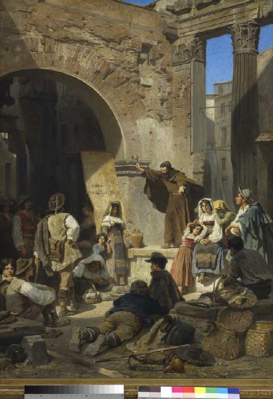 Kapuzinerpredigt im Porticus Octaviae in Rom od Ferdinand Piloty d.J.