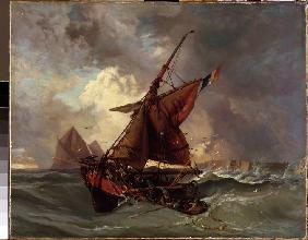 Ships at stormy sea