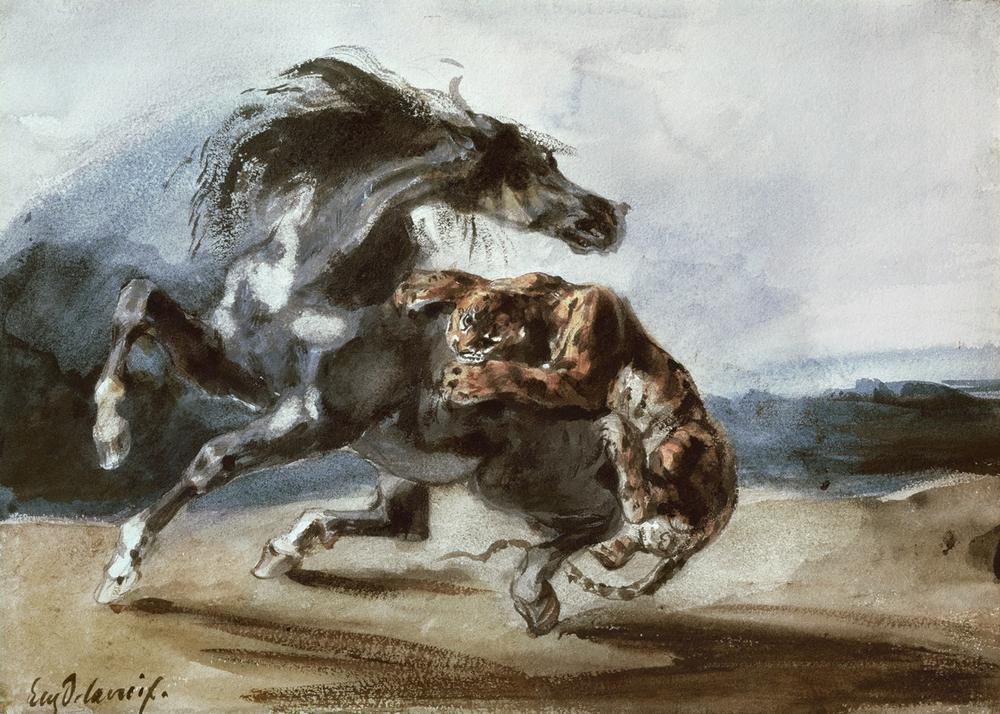 Tiger Attacking a Wild Horse od Ferdinand Victor Eugène Delacroix