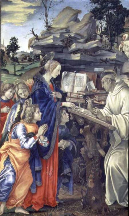 The Vision of St. Bernard, detail of the Virgin and angels od Filippino Lippi