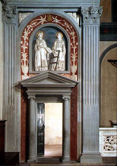 View of the interior showing one set of bronze doors decorated with figures of the Apostles and Mart od Filippo  Brunelleschi