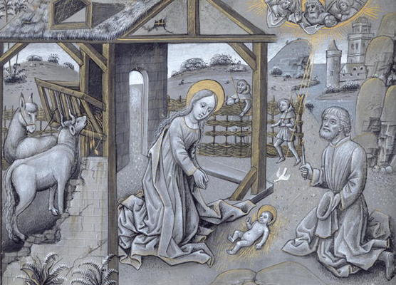 The Nativity (vellum) od Flemish School, (15th century)